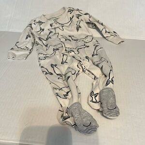 Carter’s size 6-9 months white w/ black sharks. LIKE NEW
